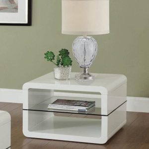Elana Square 2-shelf End Table Glossy White