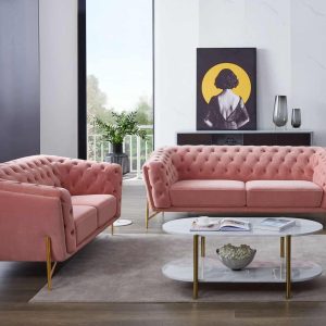 Divani Casa Aiken – Modern Salmon Velvet Living Room Collection