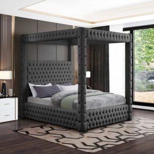 Queen Royal Grey Canopy Velvet Bed