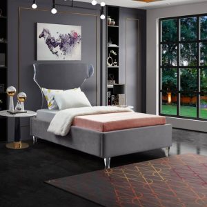 Twin Size Ghost Cream Velvet Bed