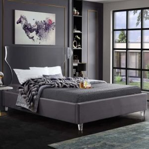 Queen Size Ghost Grey Velvet Bed
