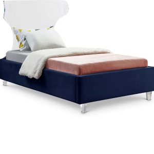 Twin Size Ghost Navy Velvet Bed