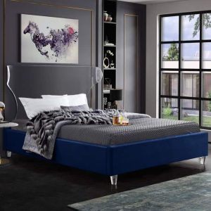 Queen Size Ghost Navy Velvet Bed
