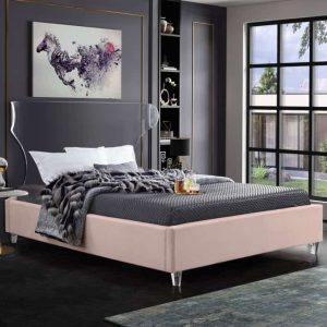 Queen Size Ghost Pink Velvet Bed