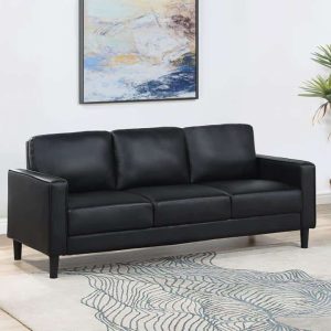 Ruth Upholstered Track Arm Faux Black Leather Sofa
