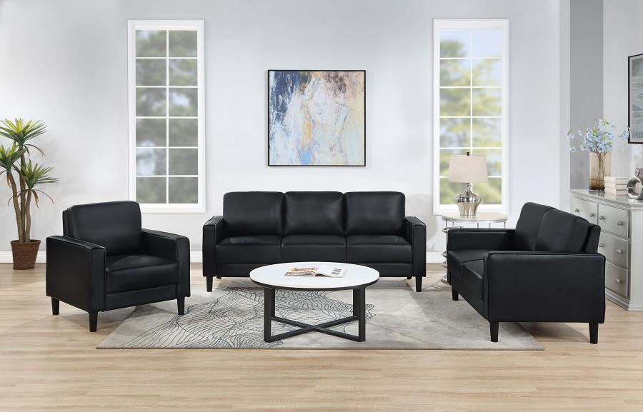 Ruth Faux Black Leather Living Room Collection