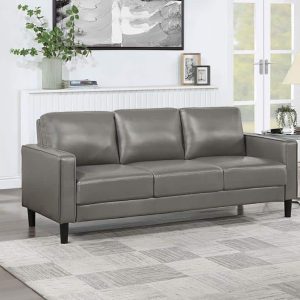 Ruth Upholstered Track Arm Faux Grey Leather Sofa