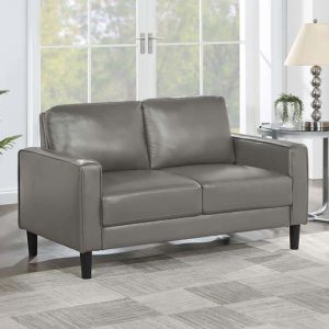 Ruth Upholstered Track Arm Faux Grey Leather Loveseat
