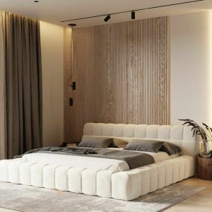 Divani Casa Tyree - King Modern Tufted Off-White Fabric Bed