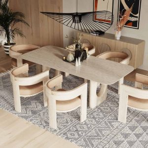 Nova Domus Osaka - Modern Faux Marble + Natural Ash Dining Table and Chairs