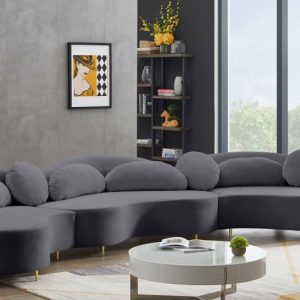 Vivacious Grey Velvet 3pc. Sectional