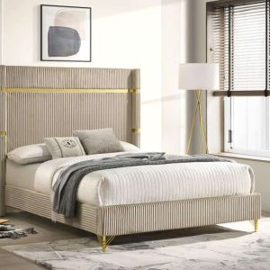 Lucia Upholstered Queen Wingback Panel Bed