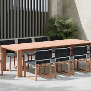 Tulum Teak and Black 11 Piece Outdoor Dining Table Set