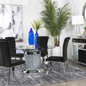 Ellie Black 5-piece Mirrored Pedestal Dining Table Set