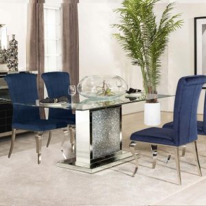 Marilyn Blue 5-piece Rectangular Mirrored Dining Set
