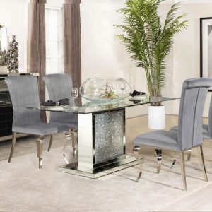 Marilyn Grey 5-piece Rectangular Mirrored Dining Table Set