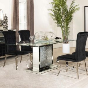 Marilyn Black 5-piece Rectangular Mirrored Dining Table Set