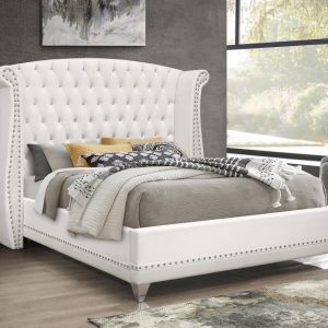Barzini White Upholstered California King Wingback Bed