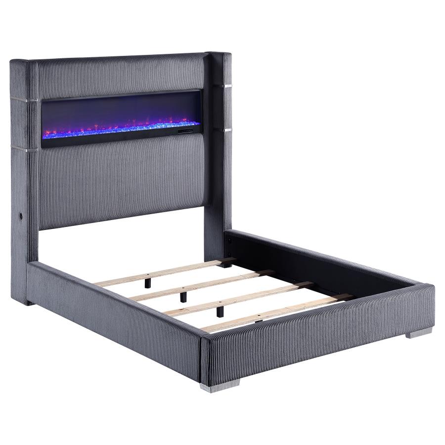 Tisdall Upholstered Grey Queen Flame Visualizer Bed - Image 2