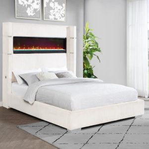 Tisdall Cream Upholstered Cal King Flame Visualizer Bed