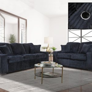 Classic Black Corduroy Sofa and Love Seat