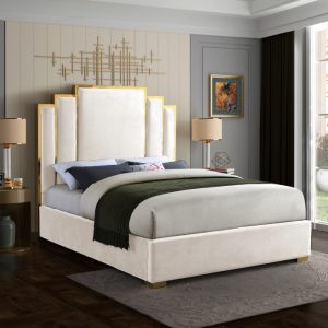 Hugo Cream Queen Velvet Upholstered Bed