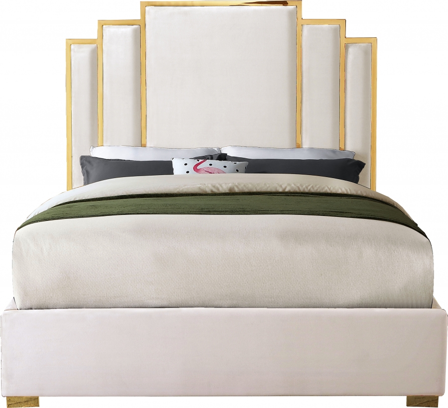 Hugo King Cream Velvet Bed - Image 2