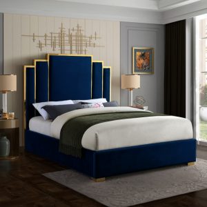 Hugo Blue King Velvet Bed