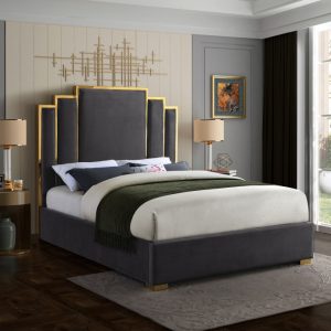 Hugo Grey King Velvet Bed