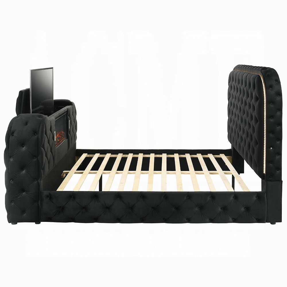 Kana Black Eastern King Bed w/LED, Fireplace & TV Stand - Image 2