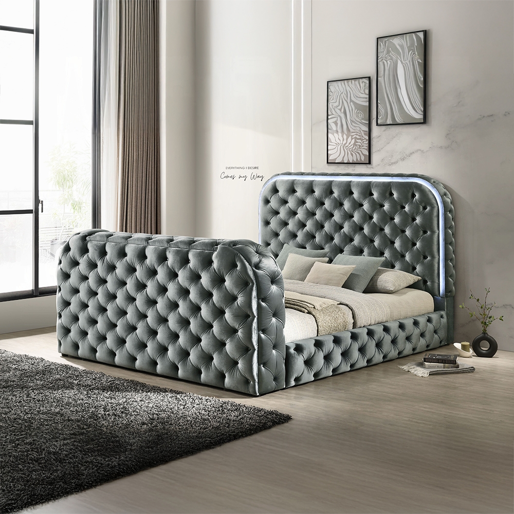 Kana Grey Eastern King Bed w/LED, Fireplace & TV Stand - Image 3