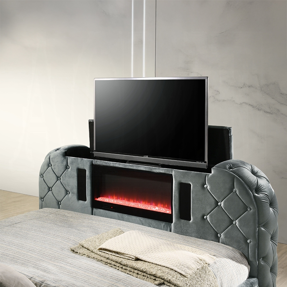 Kana Grey Eastern King Bed w/LED, Fireplace & TV Stand - Image 2