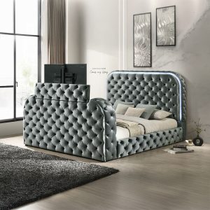 Kana Grey Eastern King Bed w/LED, Fireplace & TV Stand