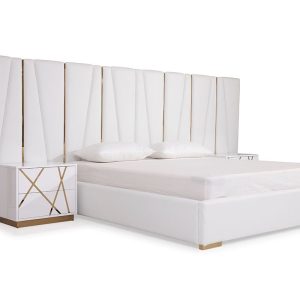 Modrest Nixa Modern Cali King White Bonded Leather & Gold Bed