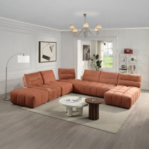 Loanna Coral Red Linen Sectional