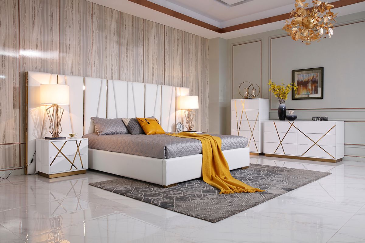 Modrest Nixa Modern White & Gold Bed Room Collection