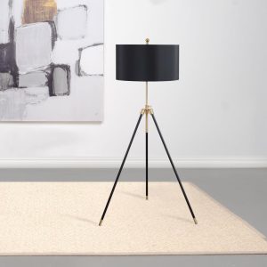 ZABKA 63-INCH DRUM SHADE METAL TRIPOD FLOOR LAMP BLACK