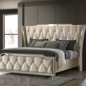 Lorient Ivory & Camel Queen Size LED Bed