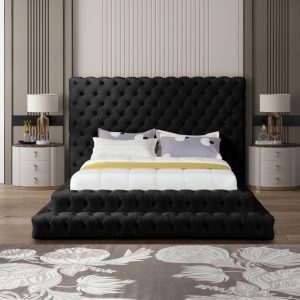 Revel Black Queen Velvet Upholstered Bed