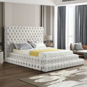 Revel Cream Queen Velvet Upholstered Bed