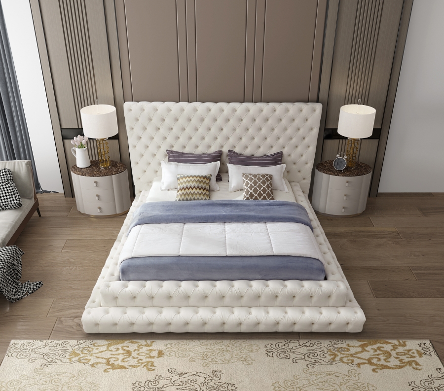 Revel Cream Queen Velvet Upholstered Bed - Image 3