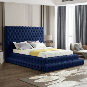 Revel King Blue Velvet Upholstered Bed